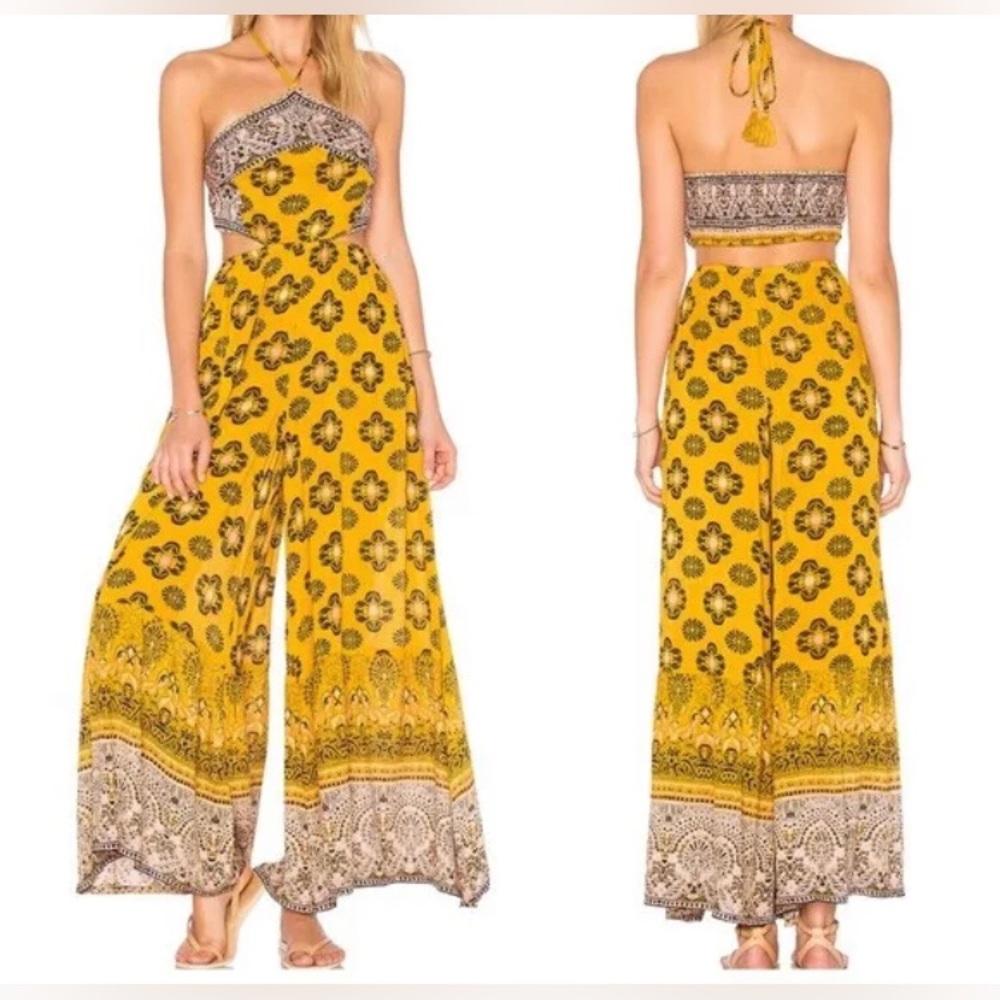 Free People Women’s Maribelle Floral and Paisley Print Cut-Out Halter Jumpsuit
